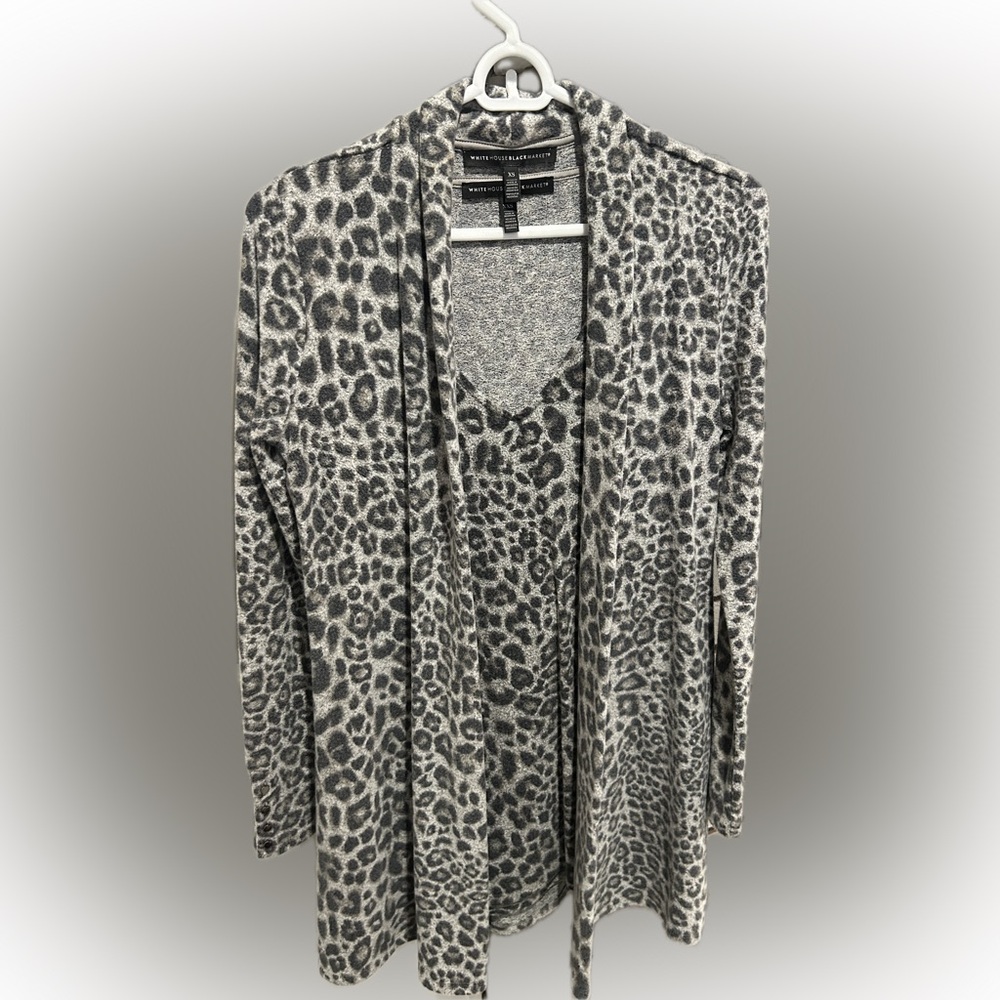 White House black market Leopard Print Gray Sweater set